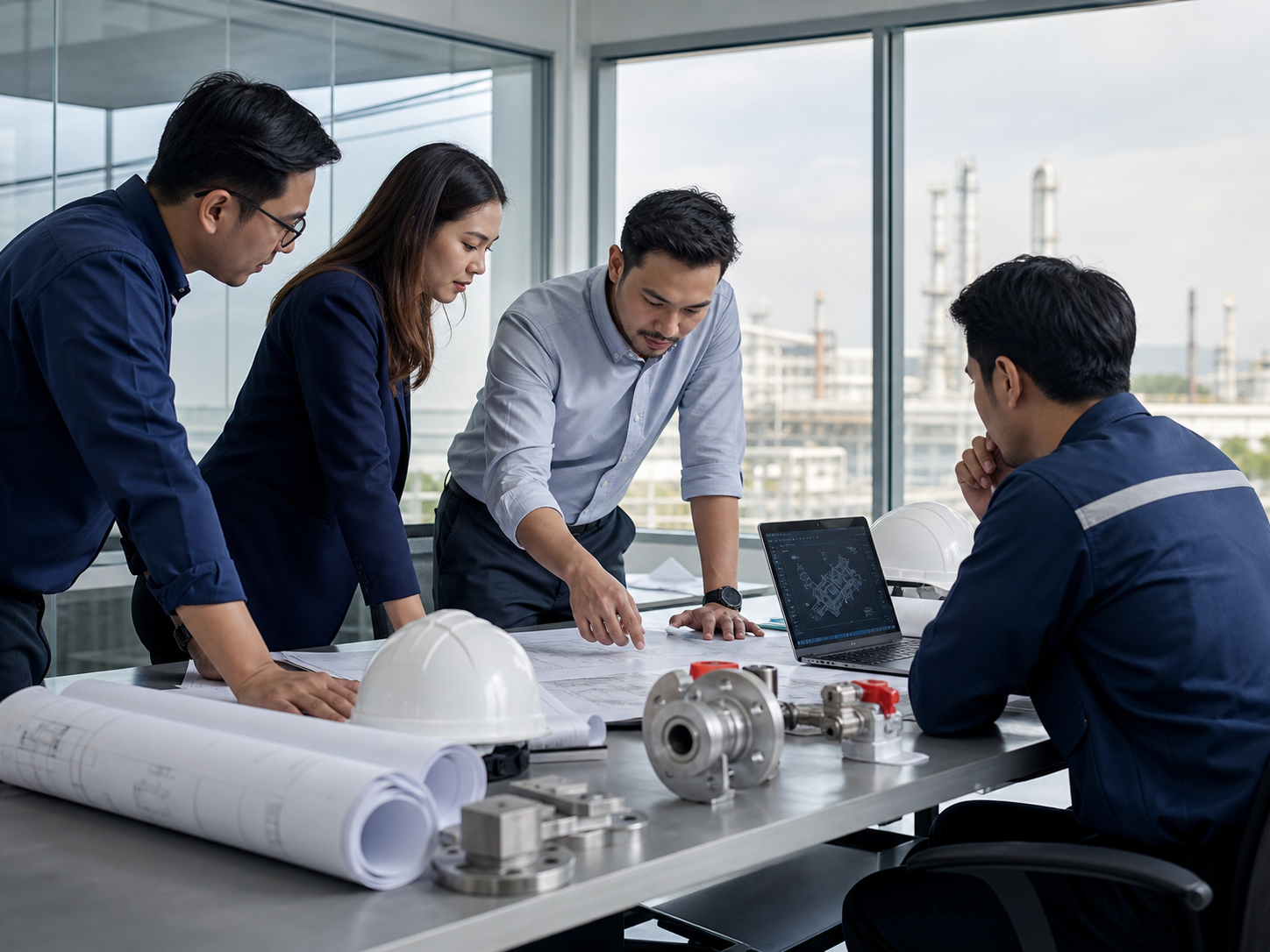 Technical team reviewing industrial procurement requirements